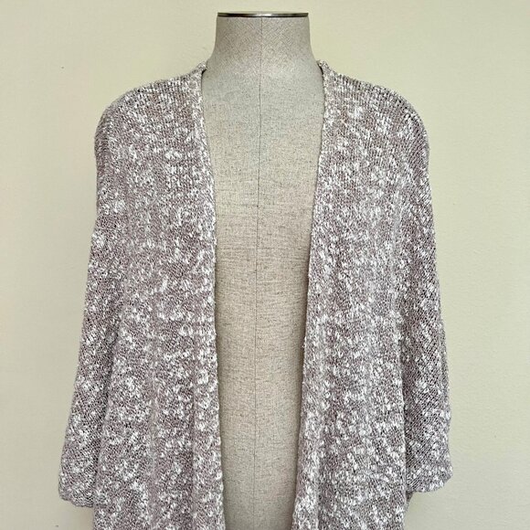 EXPRESS Oversized White and Tan Marled Dolman Sleeve Open Front Cardigan M / L - Picture 2 of 8